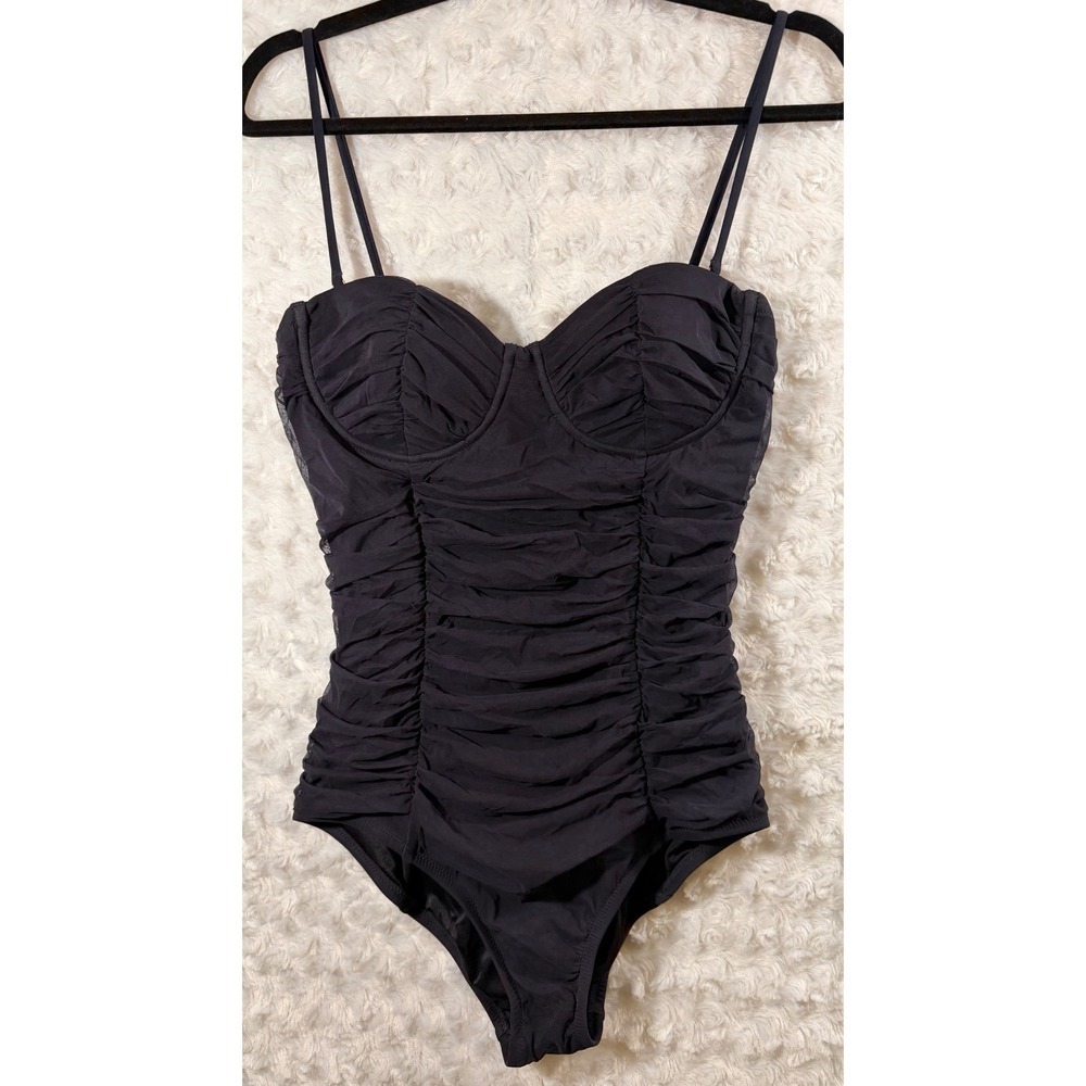 J. Crew Womens Navy Blue Size 8 Ruched Mesh Underwire One Piece Swimsuit